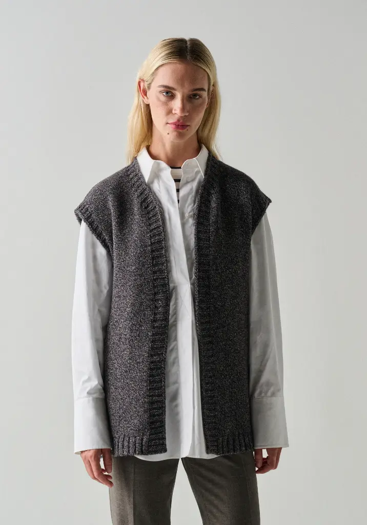 Gilet long sans manches laine et yack femme