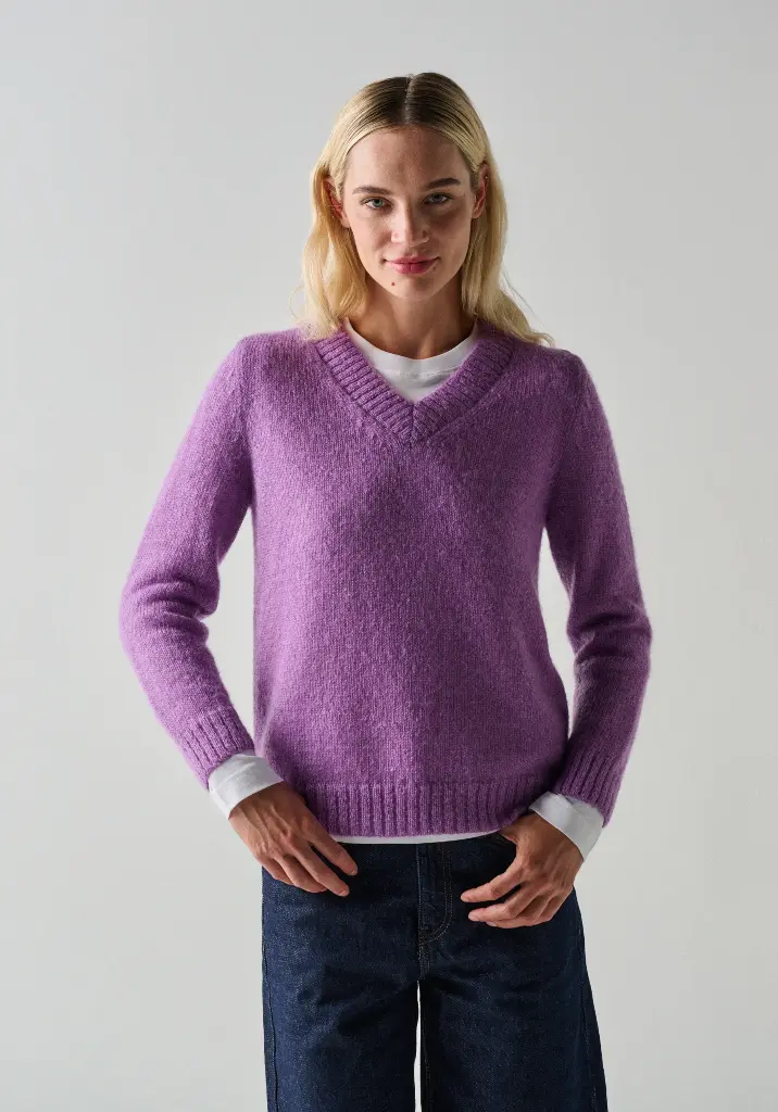 Pull femme en mohair de chevreau col V
