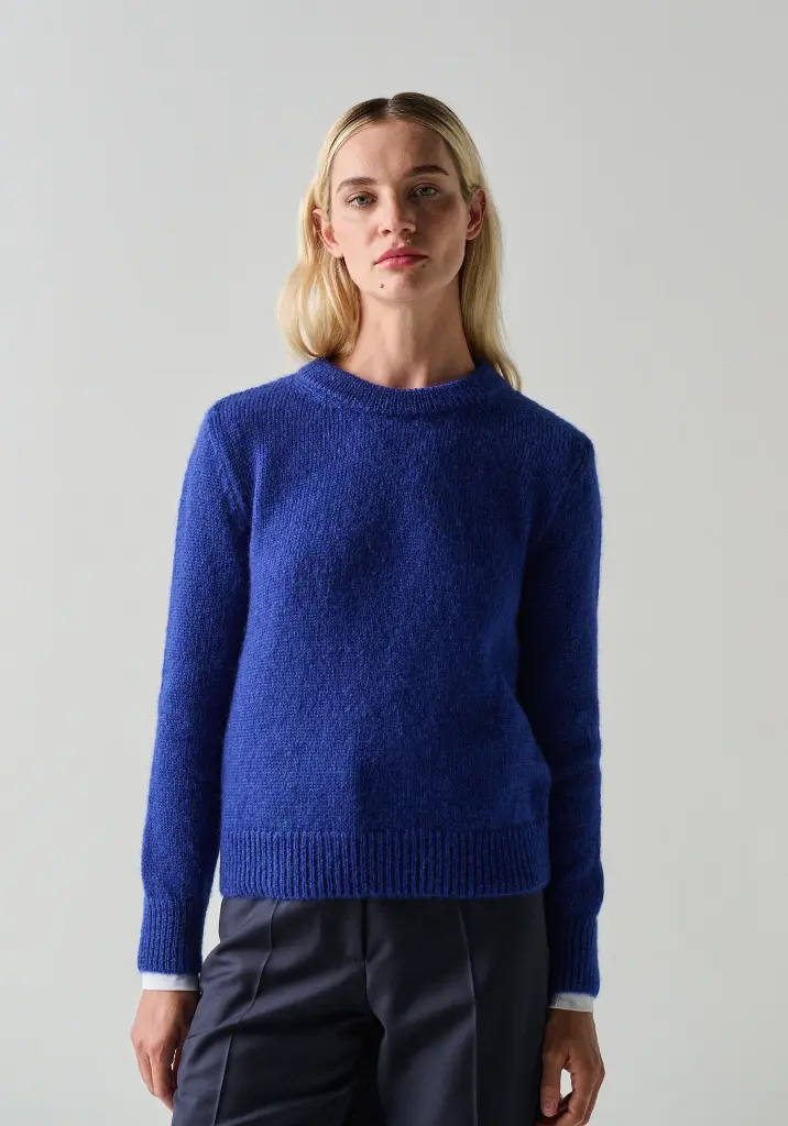 Pull femme col rond en mohair couleur bleue