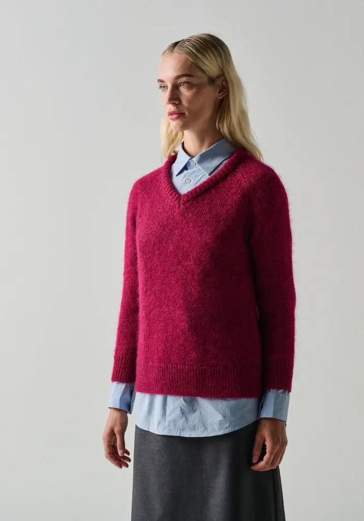 Pull femme col V en laine mohair et soie