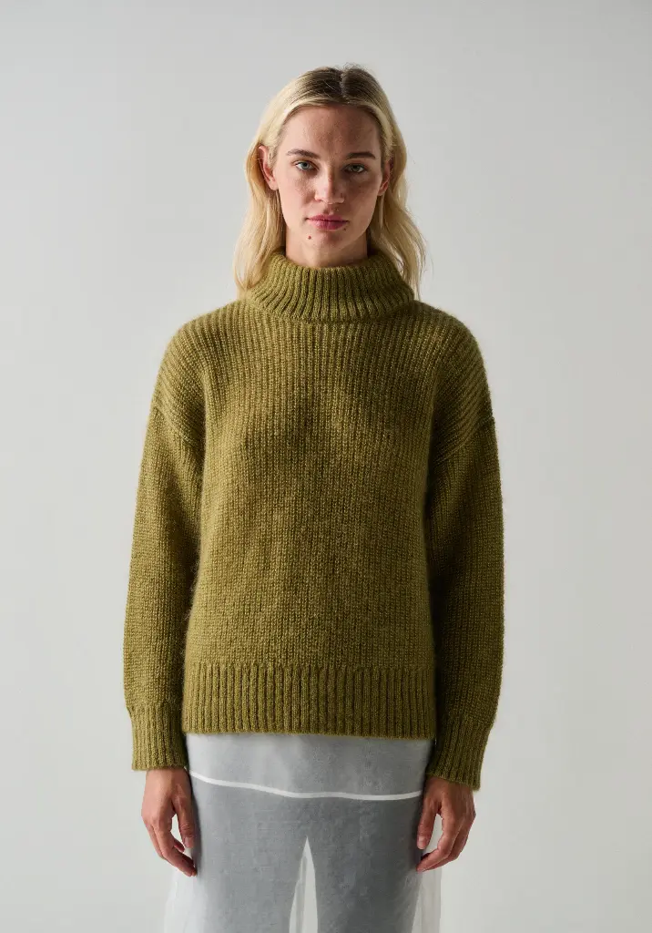 Pull en laine mohair et soie femme col montant