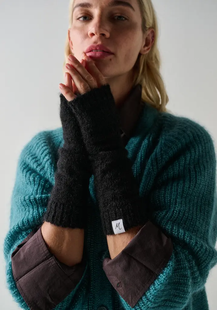 Mitaines noires en mohair et soie pour femme