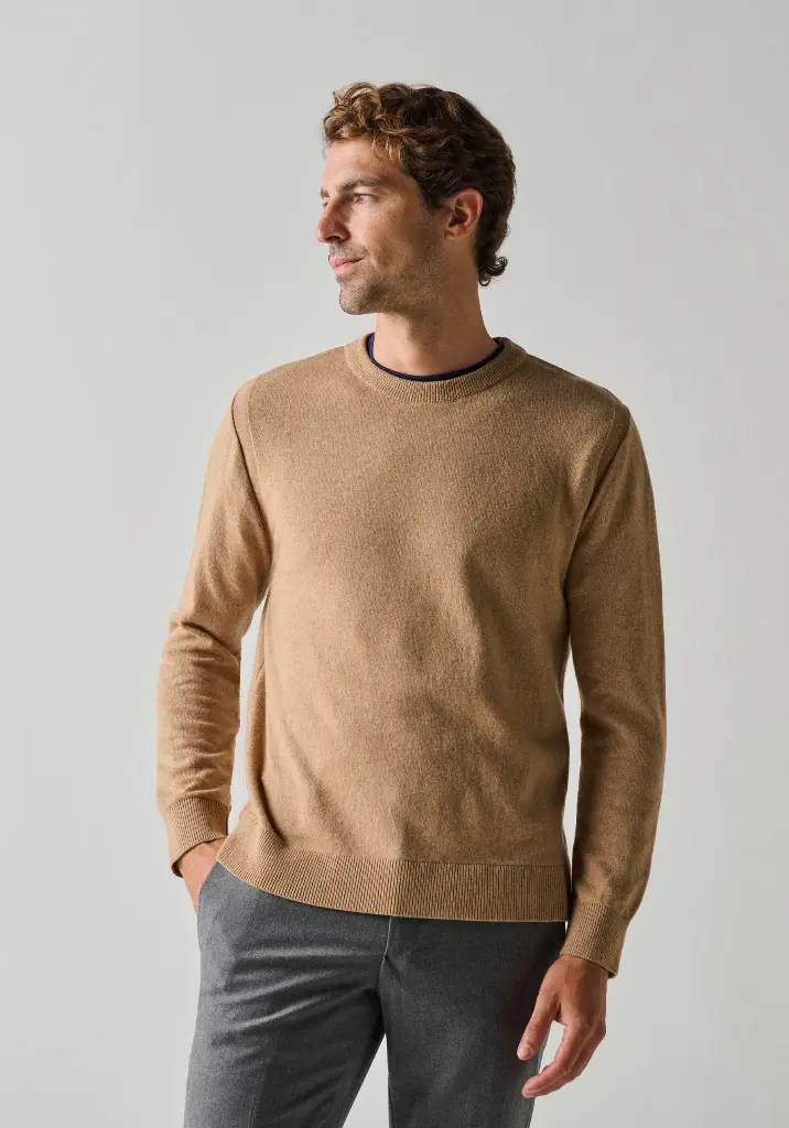 Pull col rond en laine et cachemire pour homme